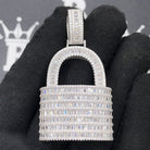 .925 Silver Padlock Baguette VVS CZ Iced Out Pendant White Gold HipHopBling