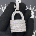 .925 Silver Padlock Baguette VVS CZ Iced Out Pendant White Gold HipHopBling