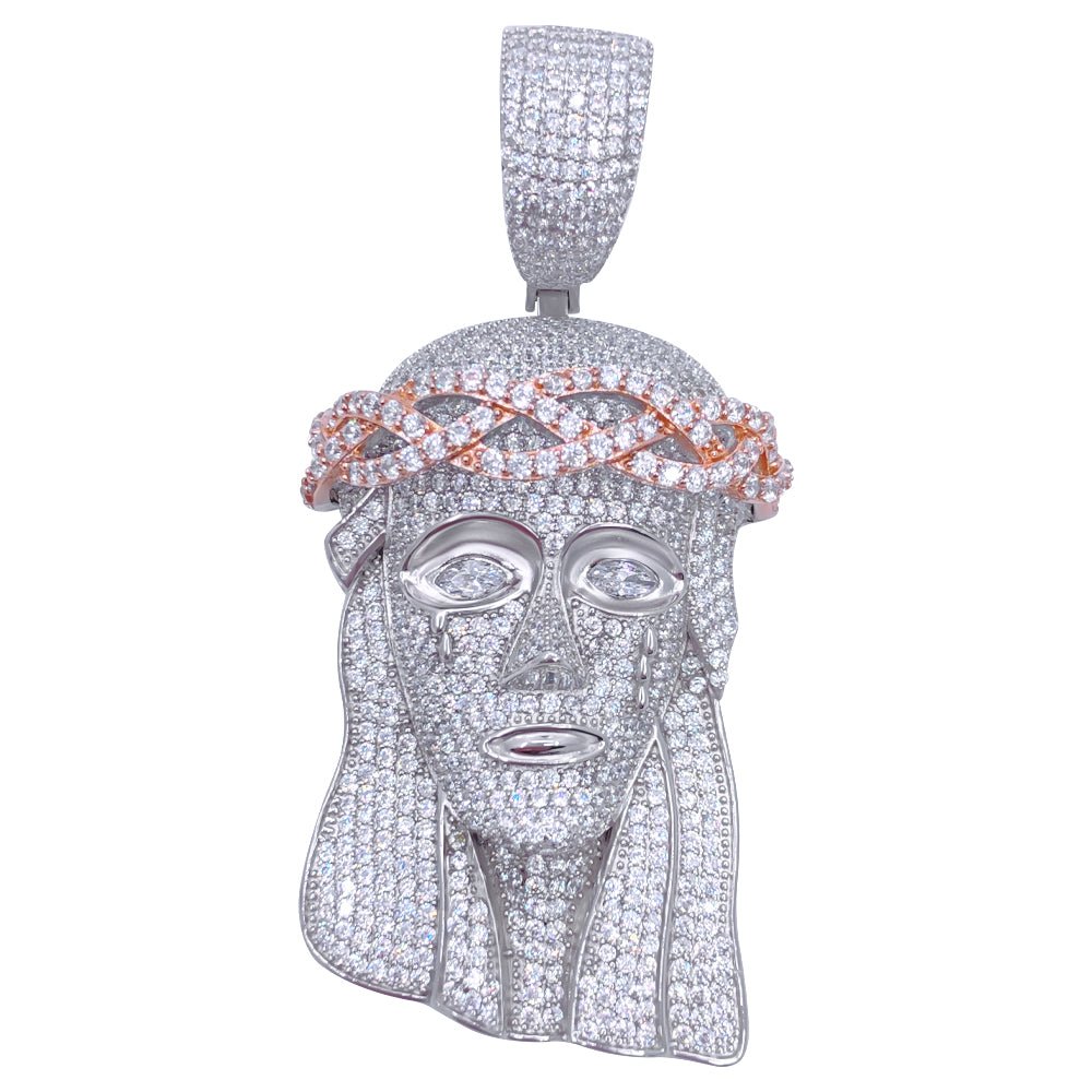 .925 Silver Pave Jesus VVS CZ Iced Out Pendant White Gold HipHopBling