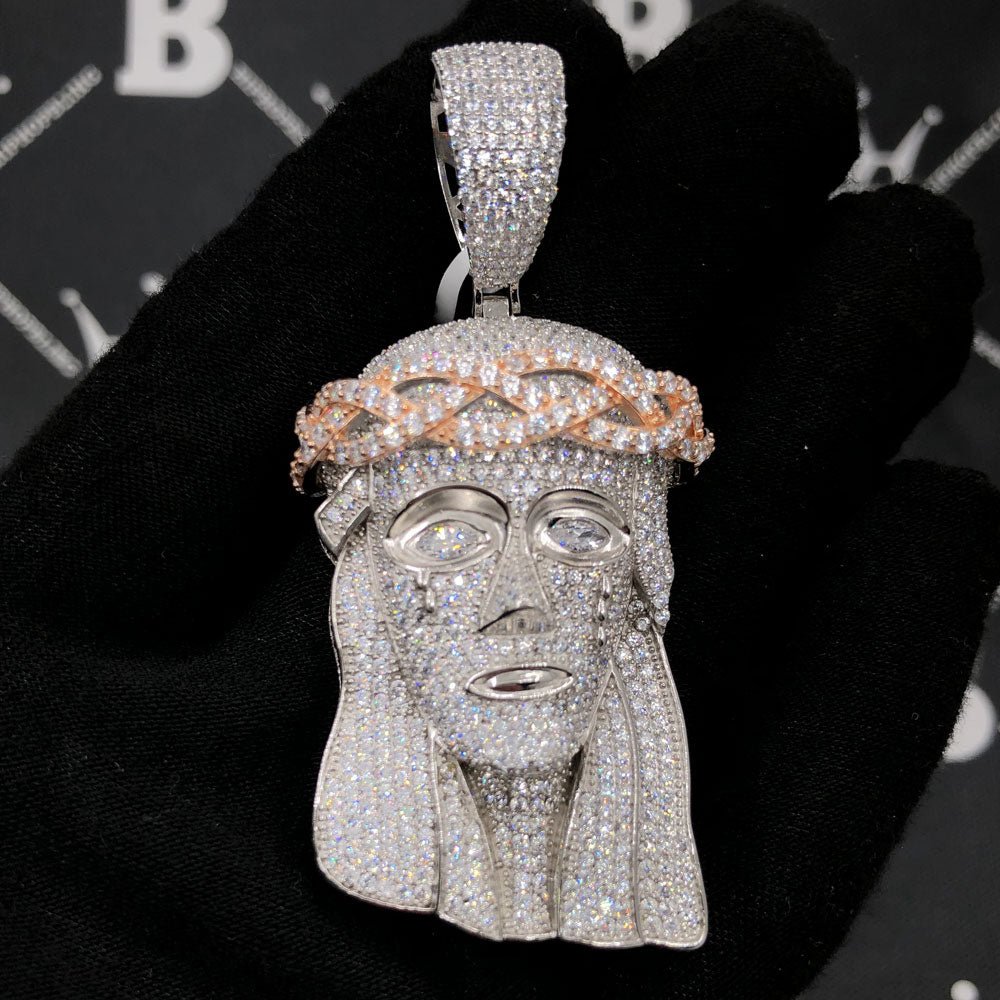 .925 Silver Pave Jesus VVS CZ Iced Out Pendant White Gold HipHopBling
