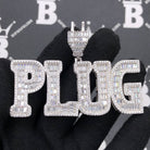 .925 Silver PLUG Baguette Letters VVS CZ Iced Out Pendant White Gold HipHopBling