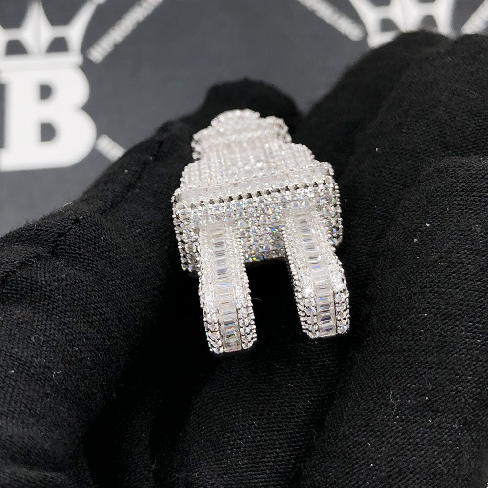.925 Silver Plug Baguette VVS CZ Iced Out Pendant White Gold HipHopBling