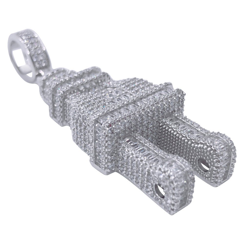 .925 Silver Plug Baguette VVS CZ Iced Out Pendant White Gold HipHopBling