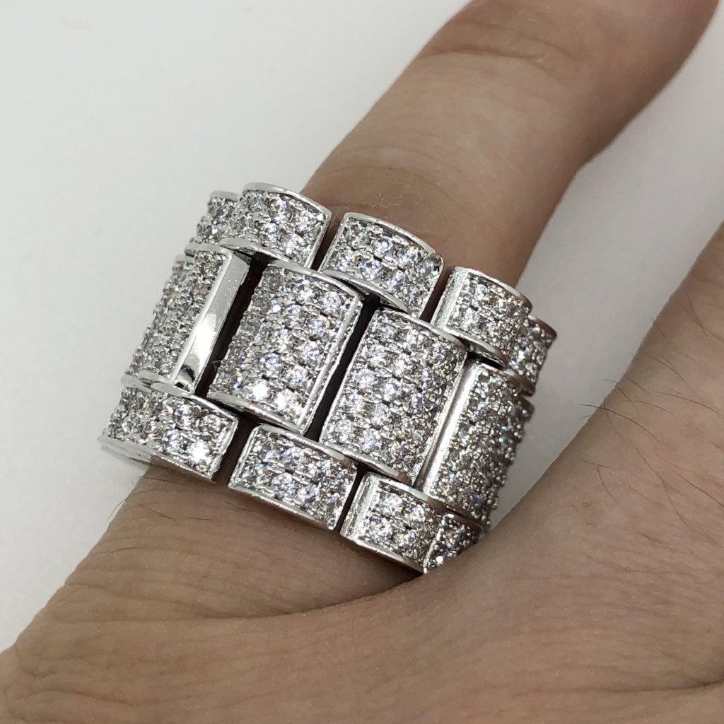 .925 Silver Presidential Link Rhodium CZ Bling Bling Ring 7 HipHopBling