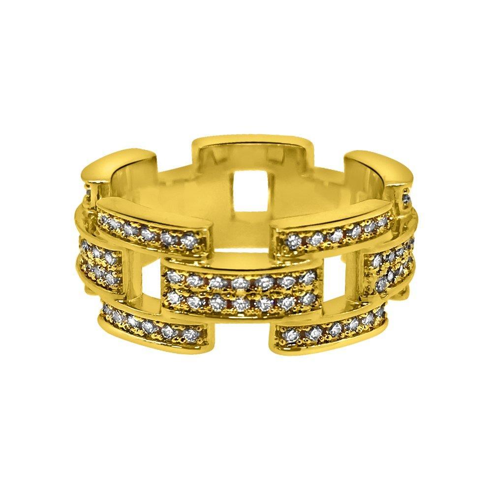 .925 Silver Prez Link Eternity Band Gold CZ Bling Ring 7 HipHopBling
