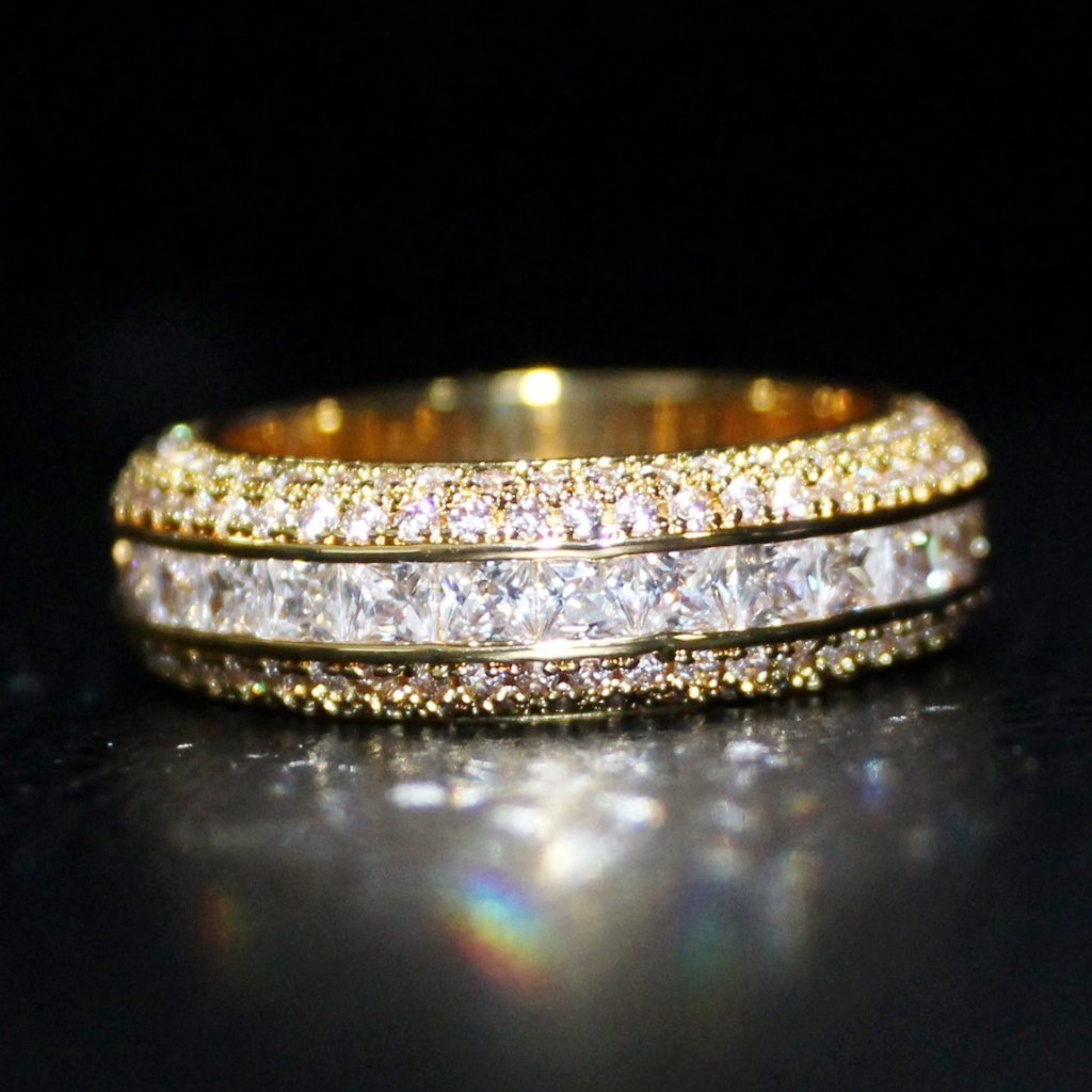 .925 Silver Princess Cut Channel Set CZ Eternity Band Ring in Gold 7 HipHopBling