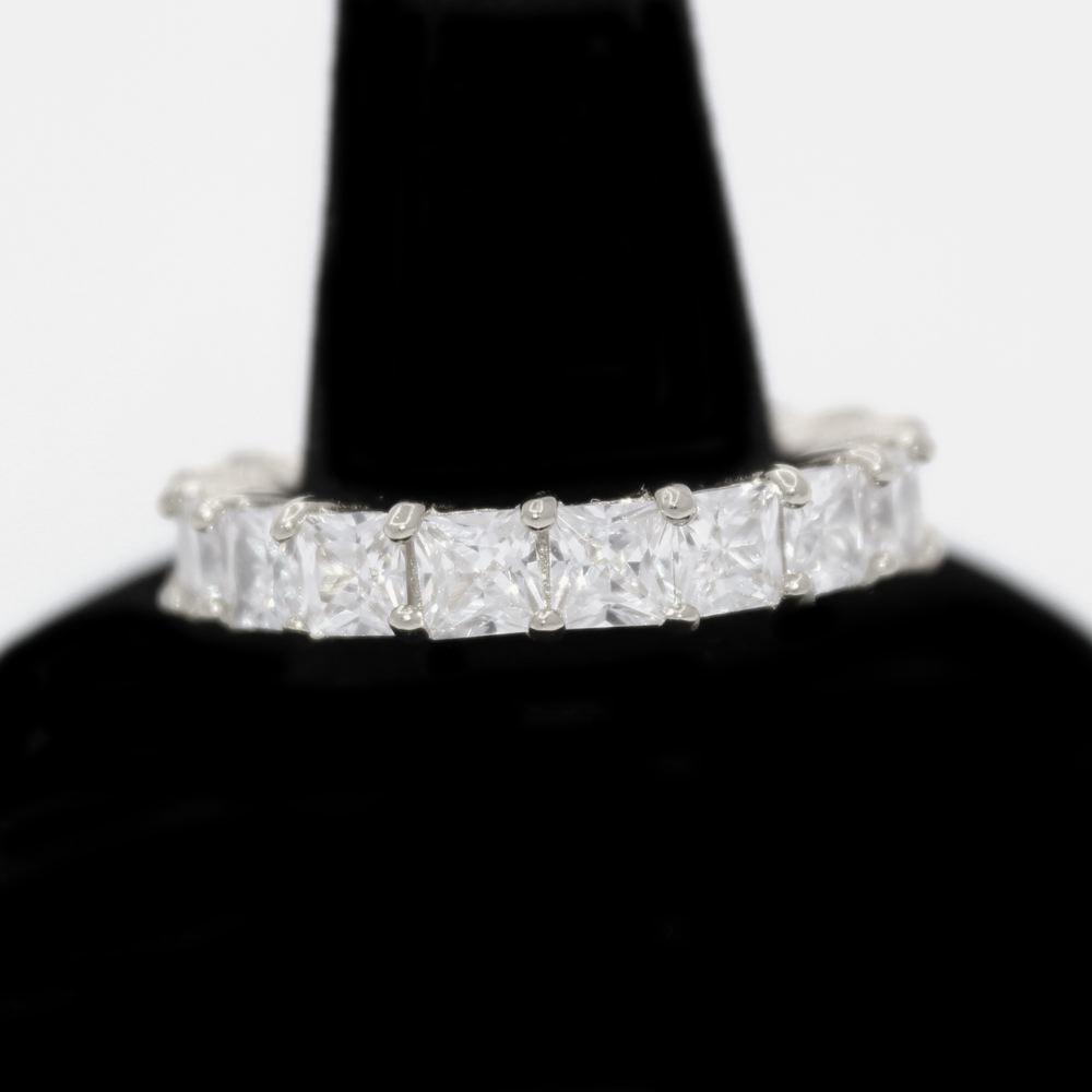 .925 Silver Princess Cut Eternity Band CZ Hip Hop Bling Ring White Gold 7 HipHopBling