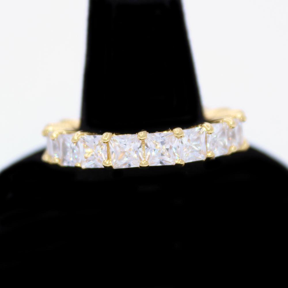 .925 Silver Princess Cut Eternity Band CZ Hip Hop Bling Ring Yellow Gold 7 HipHopBling