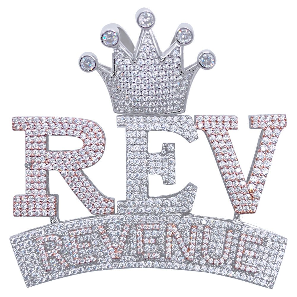 .925 Silver REV Revenue VVS CZ Iced Out Pendant White Gold HipHopBling