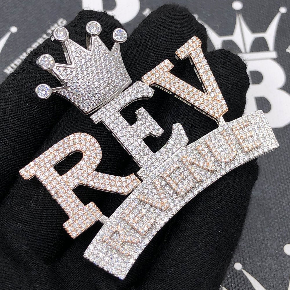 .925 Silver REV Revenue VVS CZ Iced Out Pendant White Gold HipHopBling
