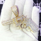 .925 Silver Revolver Gun VVS CZ Iced Out Pendant Yellow Gold HipHopBling