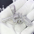 .925 Silver Revolver Gun VVS CZ Iced Out Pendant Yellow Gold HipHopBling