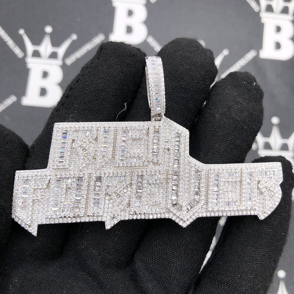 .925 Silver Rich Forever Baguette VVS CZ Iced Out Pendant White Gold HipHopBling