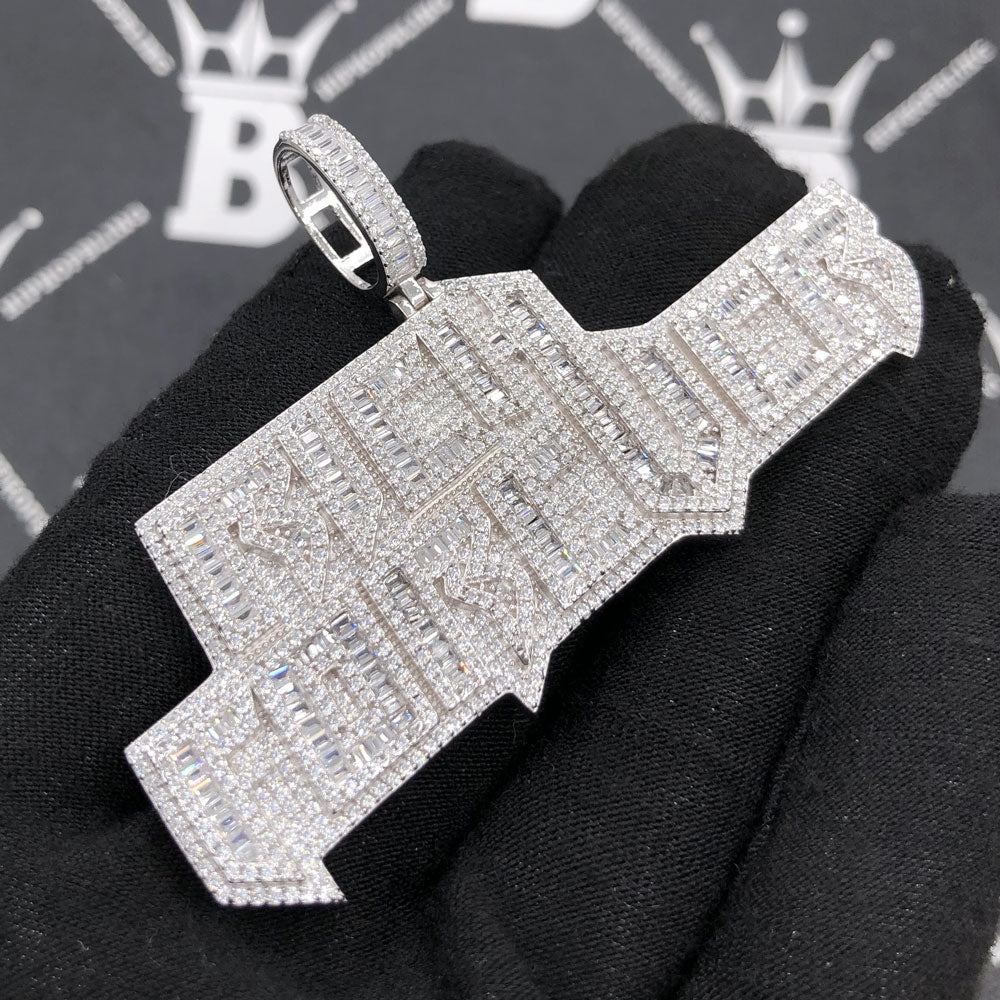 .925 Silver Rich Forever Baguette VVS CZ Iced Out Pendant White Gold HipHopBling