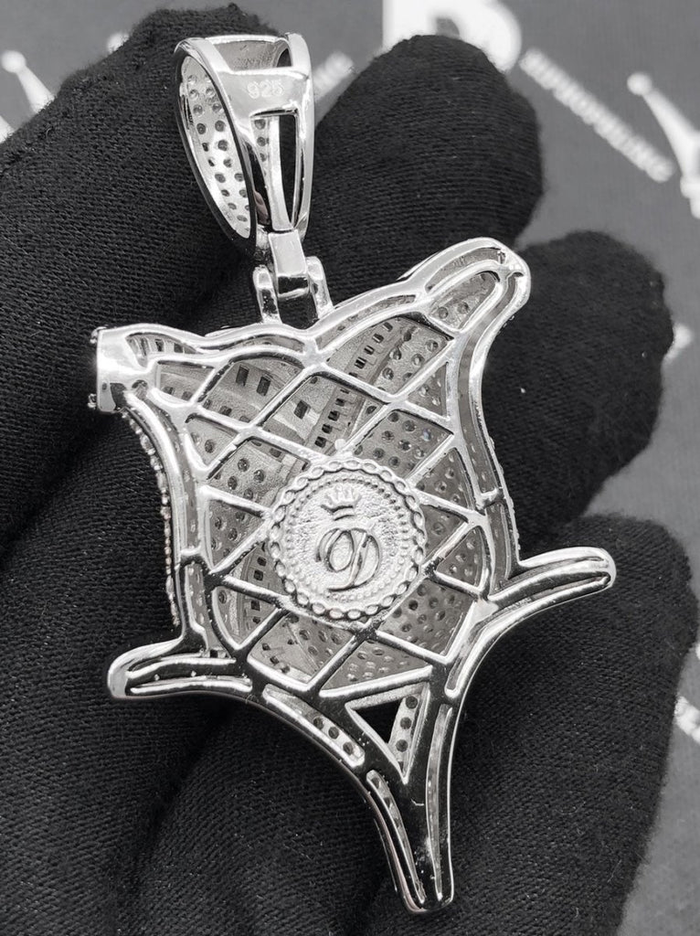 .925 Silver Rose Flower Baguette VVS CZ Iced Out Pendant White Gold HipHopBling