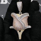 .925 Silver Rose Flower Baguette VVS CZ Iced Out Pendant White Gold HipHopBling