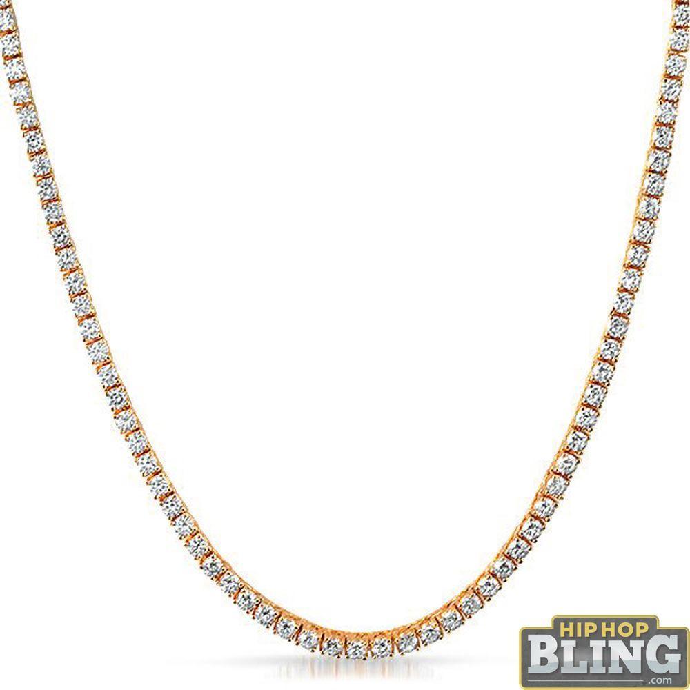 .925 Silver Rose Gold 3MM CZ Tennis Chain 16 in HipHopBling