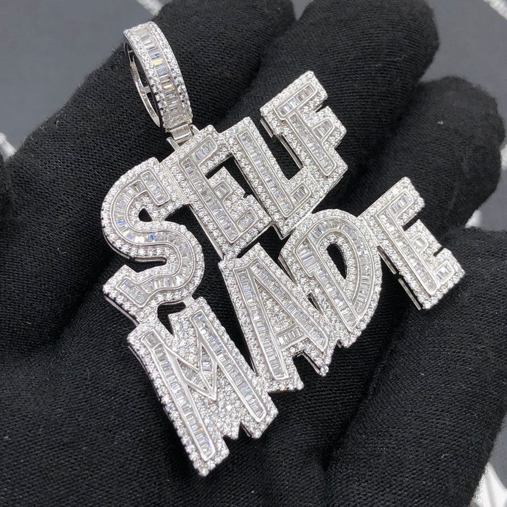 .925 Silver SELF MADE Baguette VVS CZ Iced Out Pendant HipHopBling