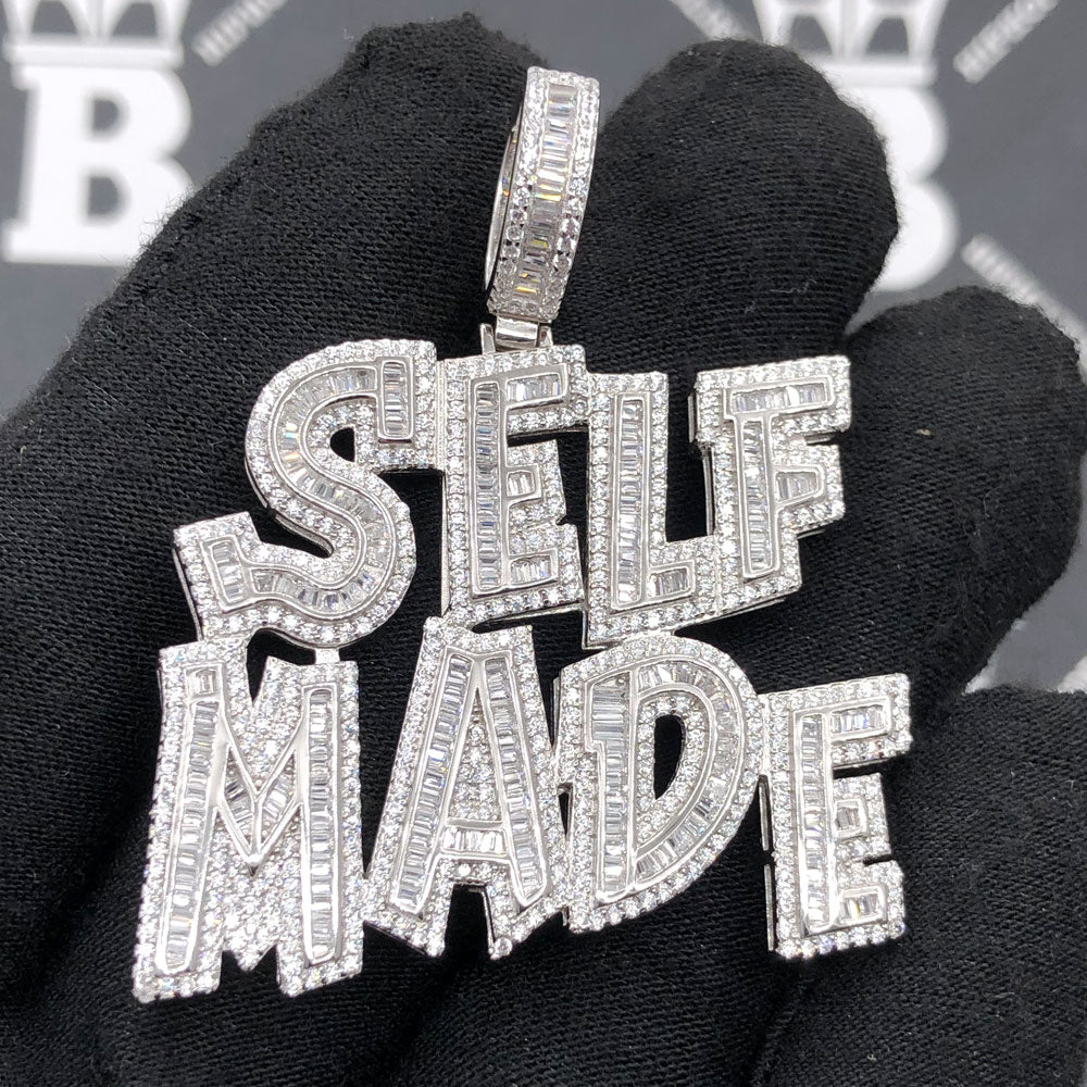 .925 Silver SELF MADE Baguette VVS CZ Iced Out Pendant HipHopBling