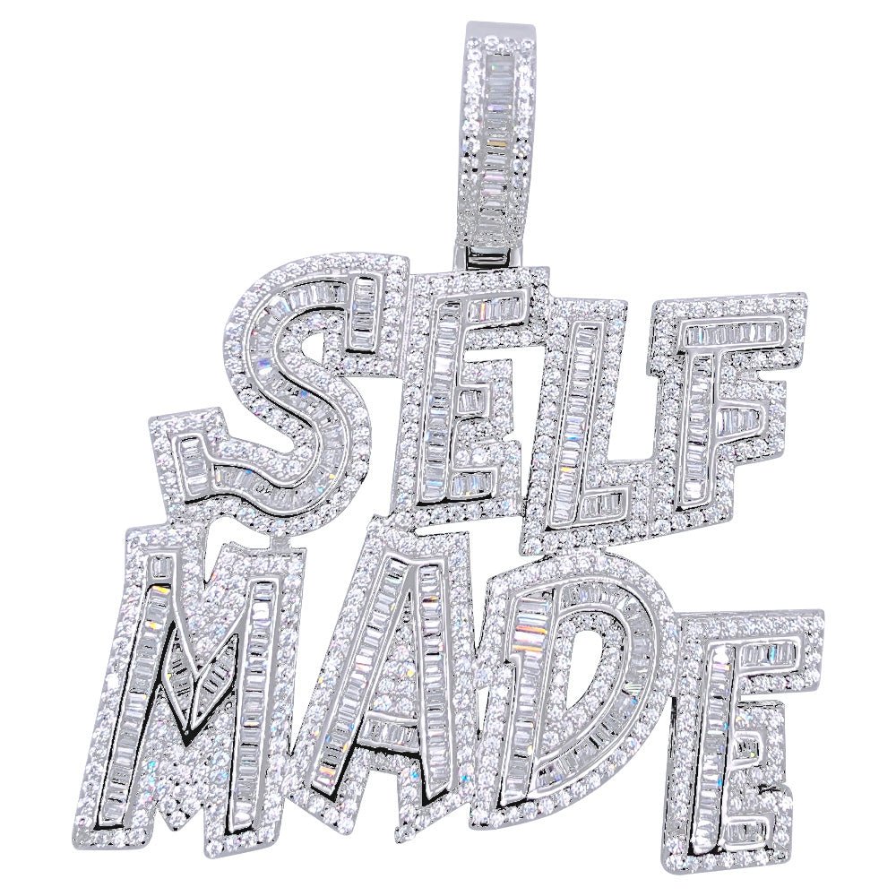 .925 Silver SELF MADE Baguette VVS CZ Iced Out Pendant White Gold HipHopBling