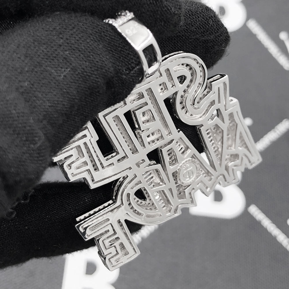 .925 Silver SELF MADE Baguette VVS CZ Iced Out Pendant White Gold HipHopBling