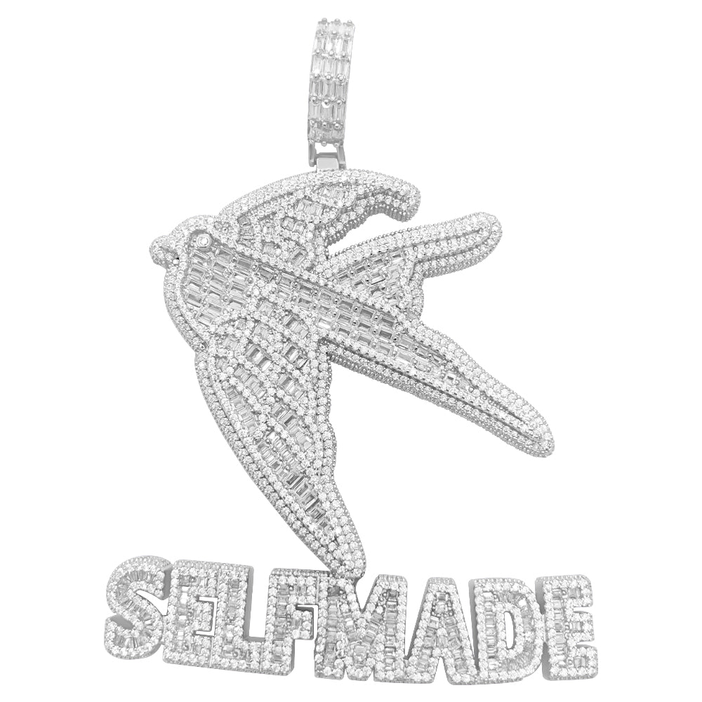 .925 Silver Self Made Bird Baguette CZ Iced Out Pendant HipHopBling