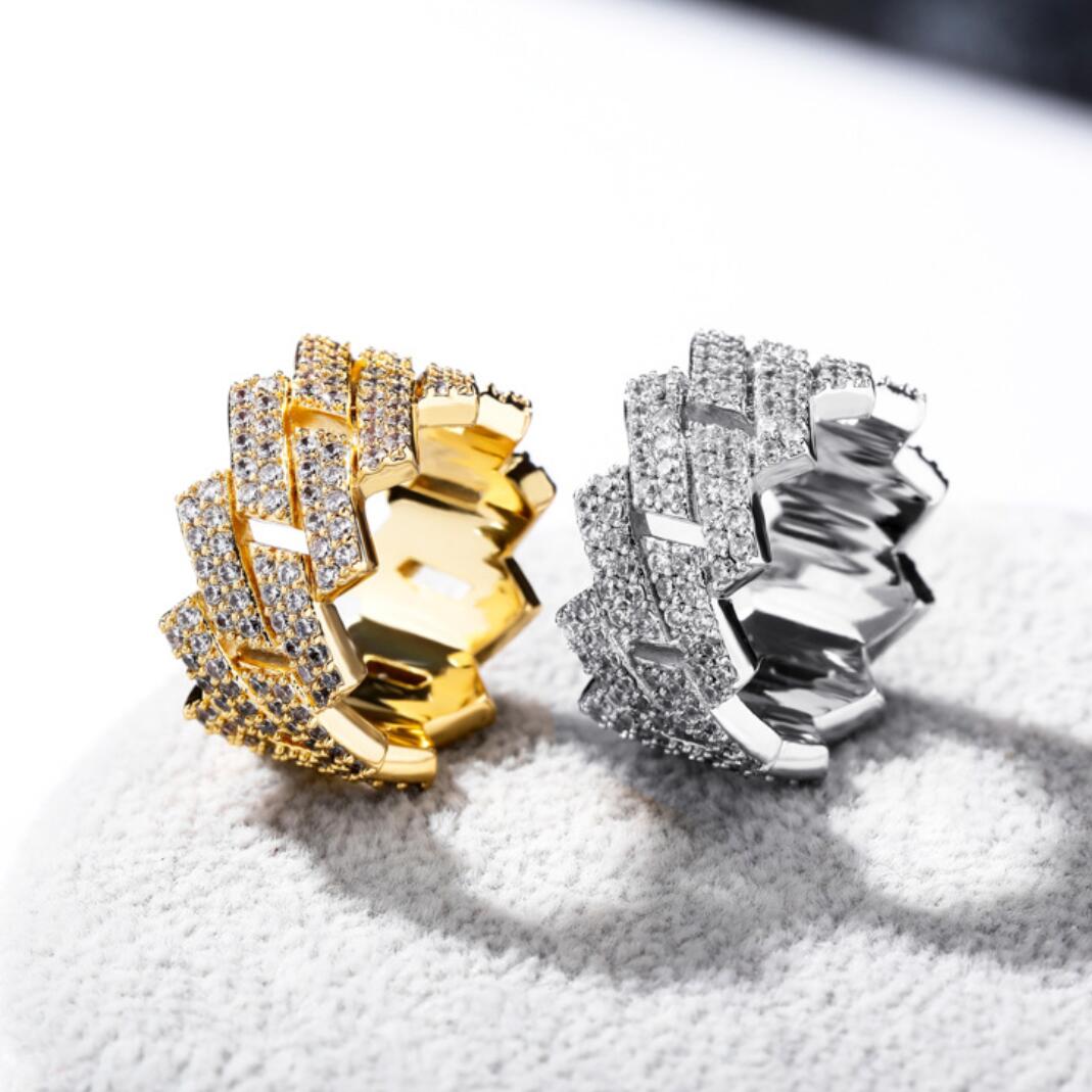 .925 Silver Sharp Cuban CZ Hip Hop Bling Ring Yellow Gold 7 HipHopBling