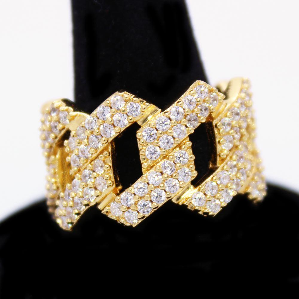 .925 Silver Sharp Cuban CZ Hip Hop Bling Ring Yellow Gold 7 HipHopBling