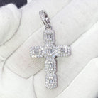 .925 Silver Skinny Baguette Cluster Cross VVS CZ Iced Out Pendant Yellow Gold HipHopBling