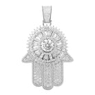 .925 Silver Spinning Hamsa Baguette CZ Iced Out Pendant White Gold HipHopBling