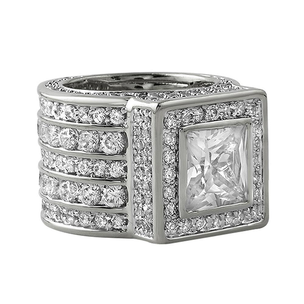 .925 Silver Square President CZ Bling Bling Ring 7 HipHopBling