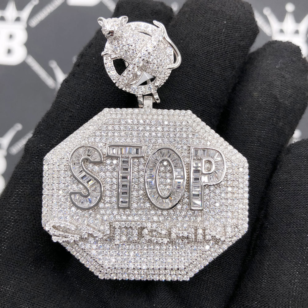 .925 Silver STOP Snitching VVS CZ Iced Out Pendant HipHopBling