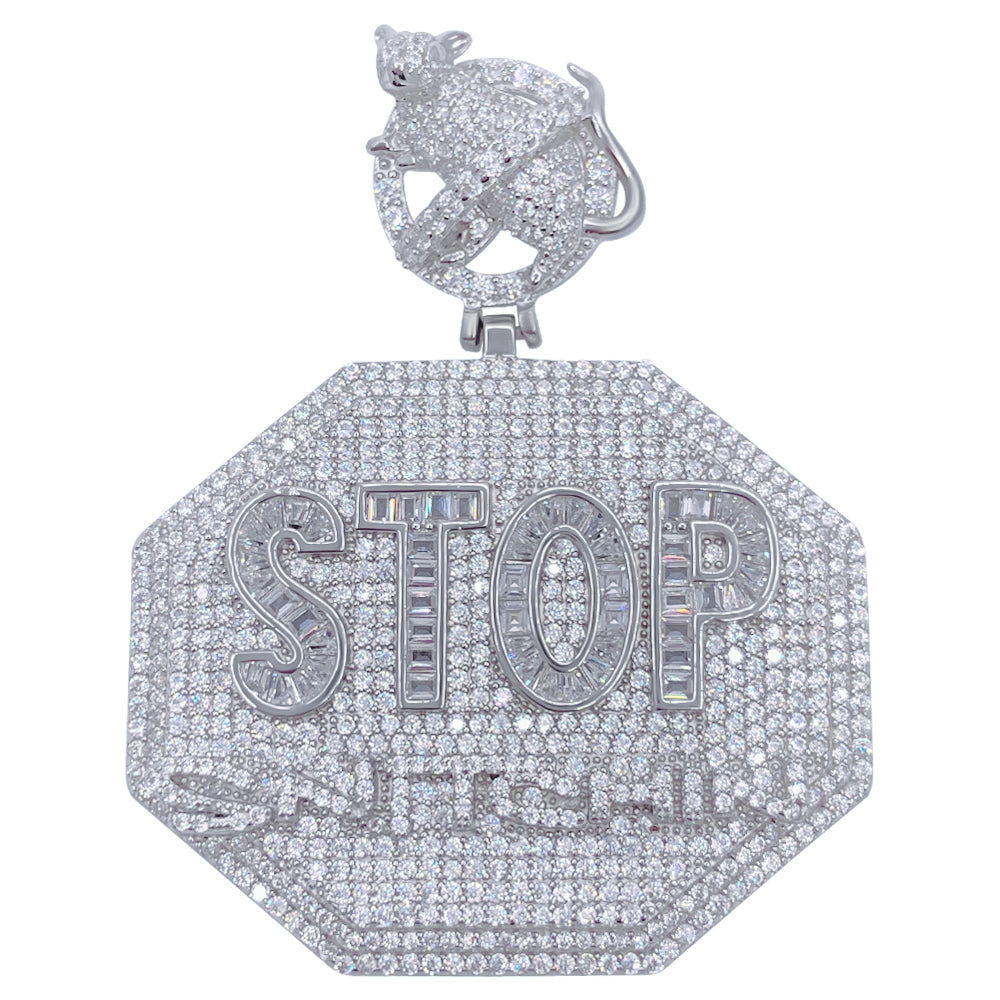 .925 Silver STOP Snitching VVS CZ Iced Out Pendant HipHopBling
