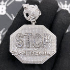 .925 Silver STOP Snitching VVS CZ Iced Out Pendant White Gold HipHopBling