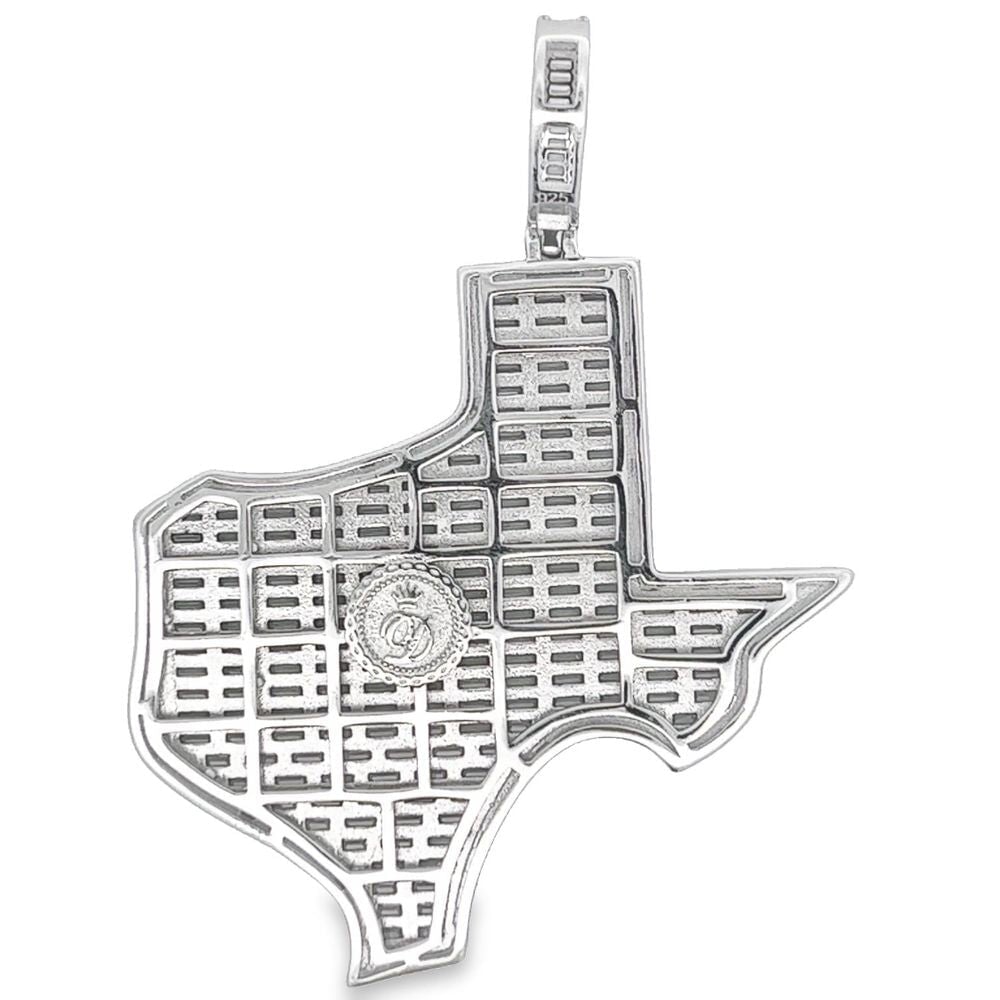 .925 Silver Texas State Baguette CZ Iced Out Pendant White Gold HipHopBling