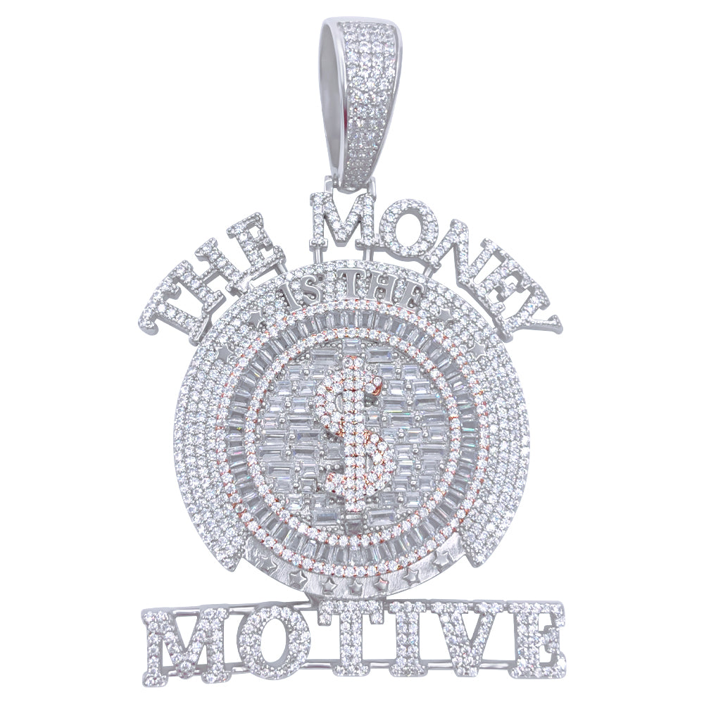 .925 Silver $ The Money Motive Baguette VVS CZ Iced Out Pendant HipHopBling