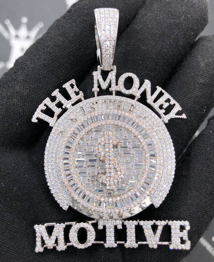 .925 Silver $ The Money Motive Baguette VVS CZ Iced Out Pendant HipHopBling