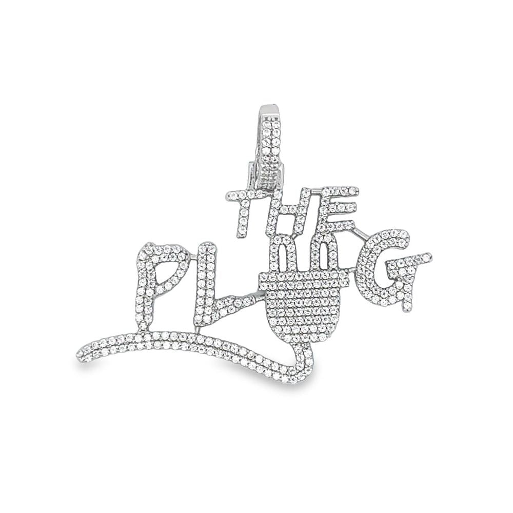 .925 Silver The PLUG CZ Iced Out Pendant White Gold HipHopBling