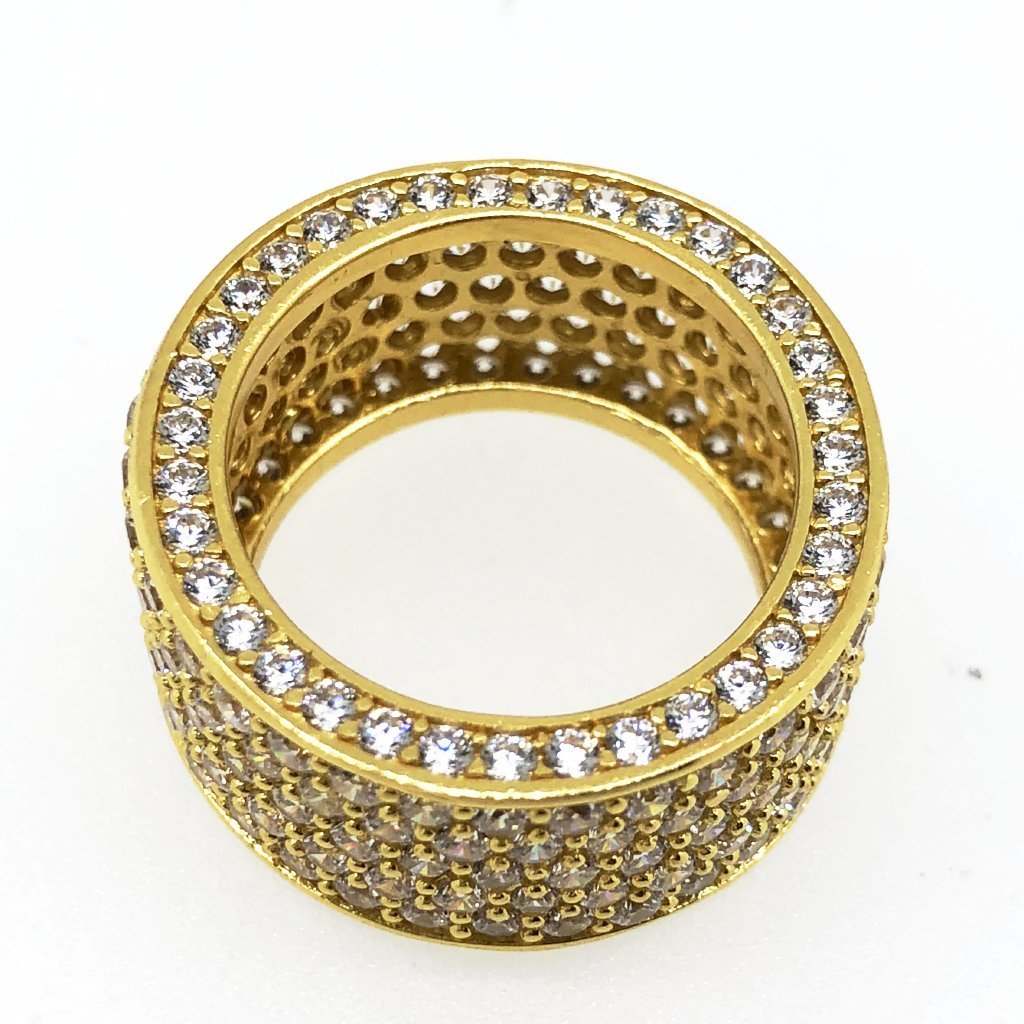 .925 Silver Thick 360 Eternity Band CZ Gold Bling Ring 7 HipHopBling