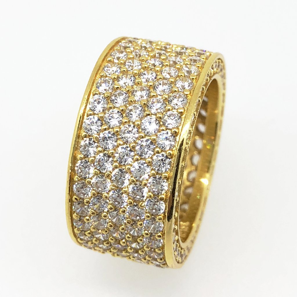 .925 Silver Thick 360 Eternity Band CZ Gold Bling Ring 7 HipHopBling