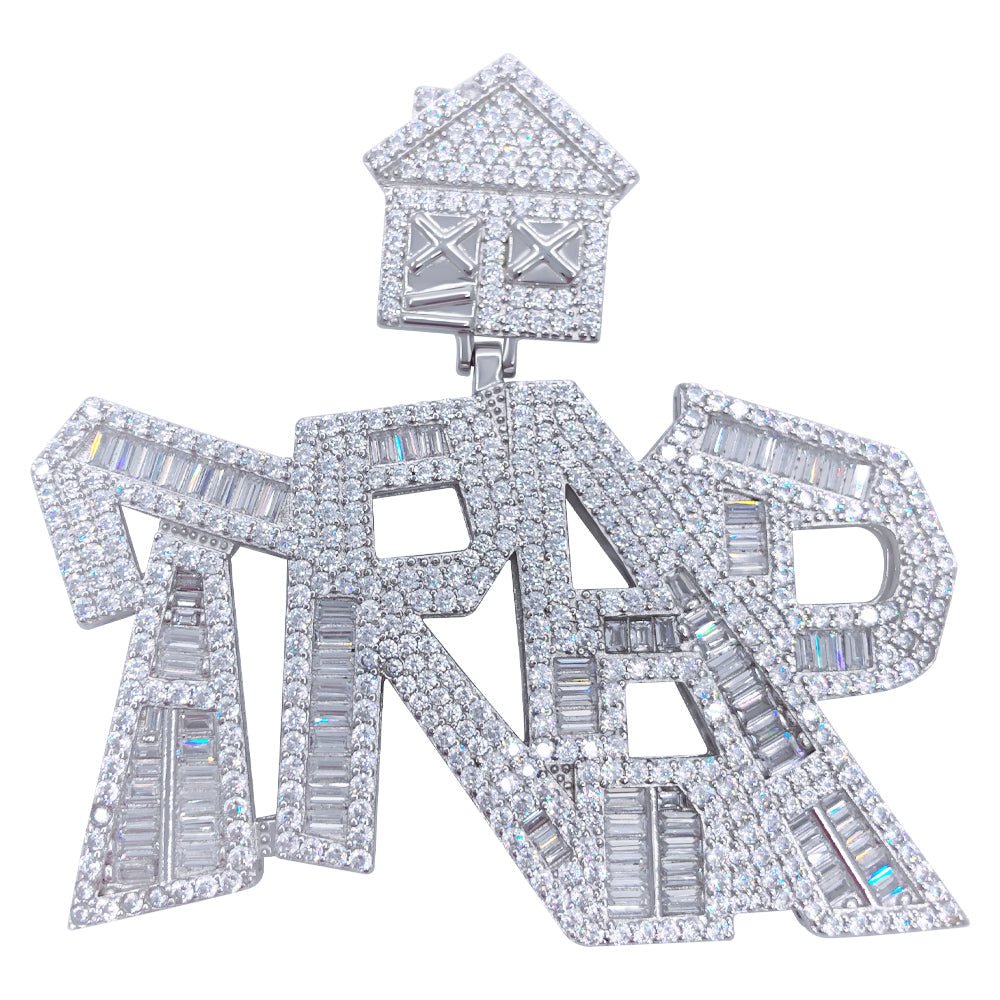 .925 Silver TRAP Baguette VVS CZ Iced Out Pendant White Gold HipHopBling