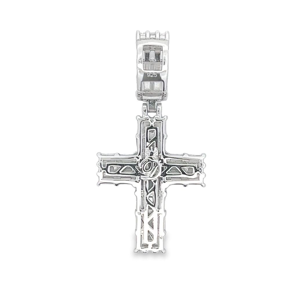 .925 Silver Triple Baguette CZ Iced Out Pendant White Gold HipHopBling