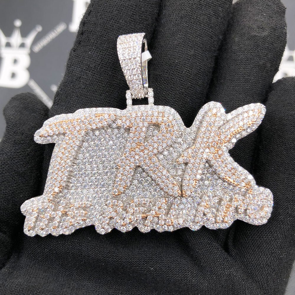 .925 Silver TRK The Real King VVS CZ Iced Out Pendant White Gold HipHopBling