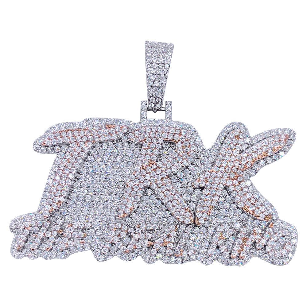 .925 Silver TRK The Real King VVS CZ Iced Out Pendant White Gold HipHopBling