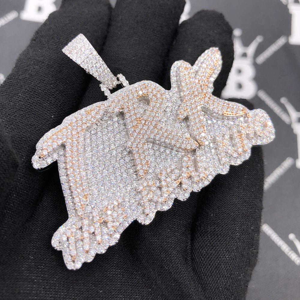 .925 Silver TRK The Real King VVS CZ Iced Out Pendant White Gold HipHopBling