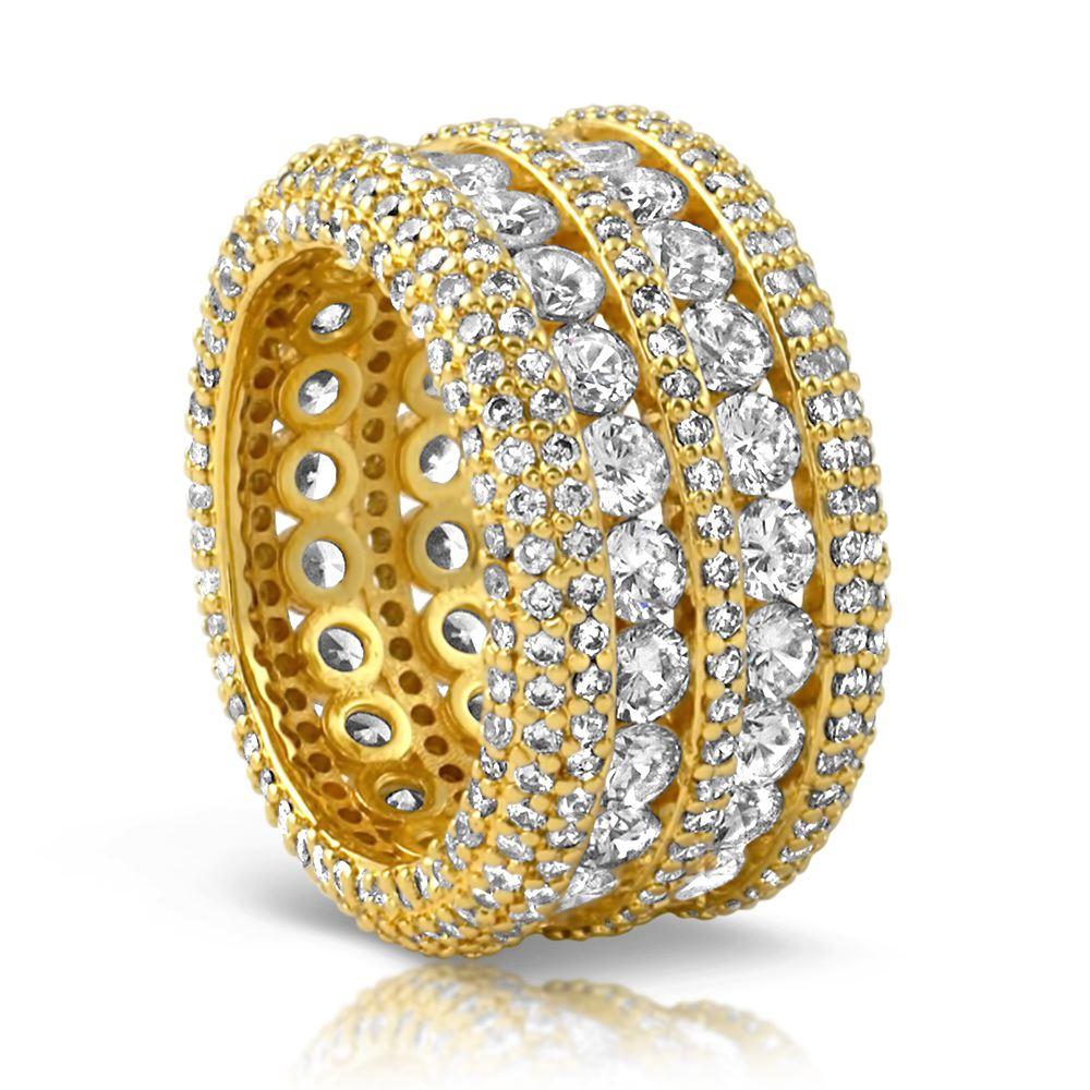 .925 Silver Ultimate Boss Bling Bling CZ Eternity Mens Ring in Gold 7 HipHopBling