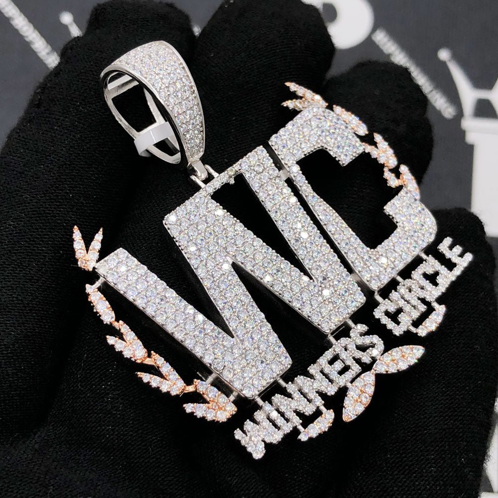 .925 Silver Winners Circle VVS CZ Iced Out Pendant White Gold HipHopBling