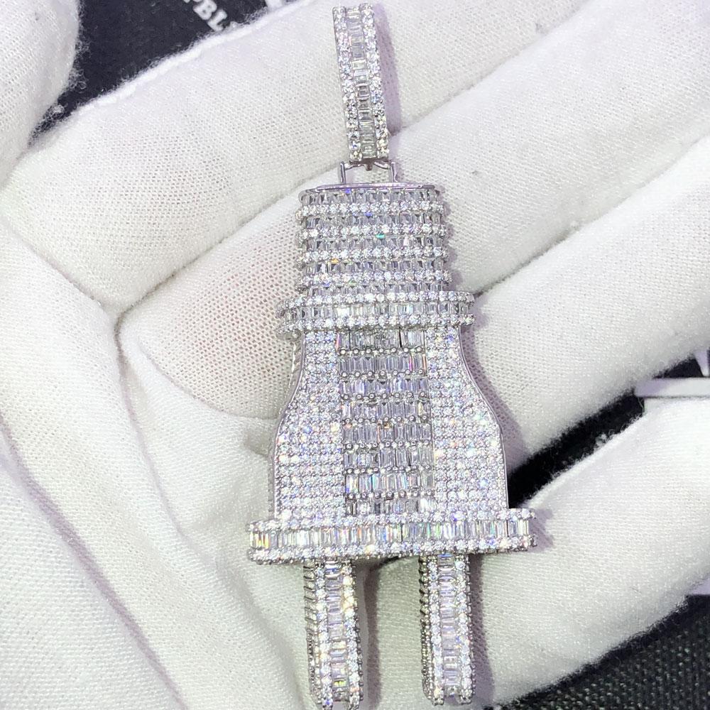 .925 Silver XL 3D Baguette PLUG VVS CZ Iced Out Pendant Yellow Gold HipHopBling