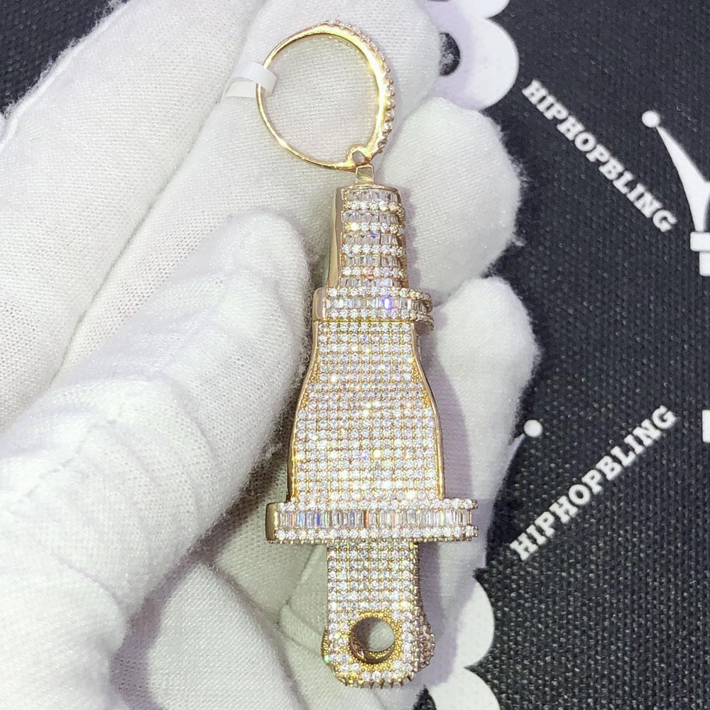 .925 Silver XL 3D Baguette PLUG VVS CZ Iced Out Pendant Yellow Gold HipHopBling