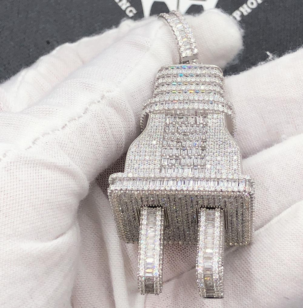 .925 Silver XL 3D Baguette PLUG VVS CZ Iced Out Pendant Yellow Gold HipHopBling